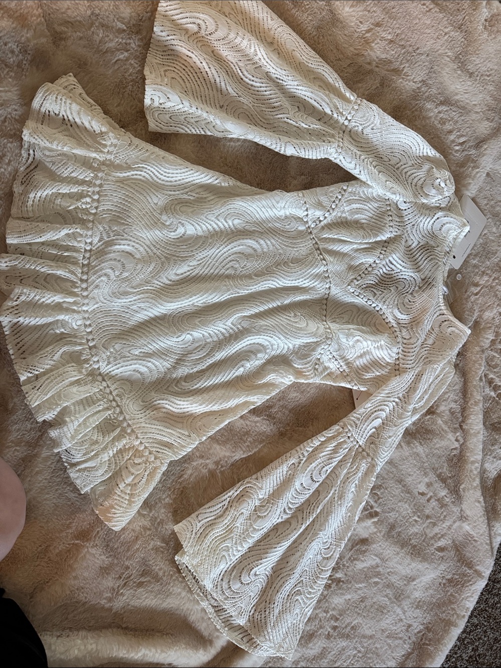 Women’s White Lace Mini Dress with Bell Sleeves